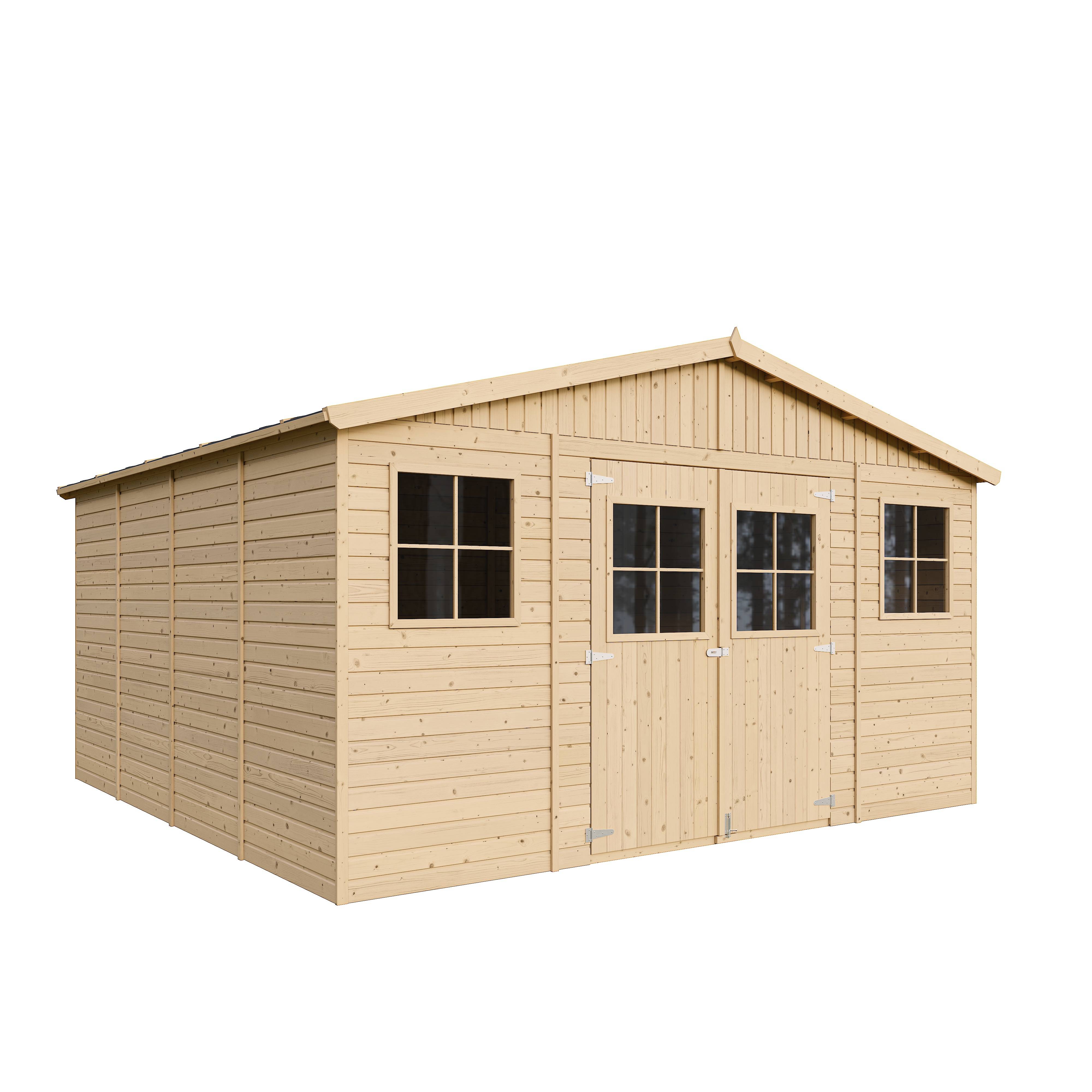 Timbela - Abri de Jardin en Bois Naturel H246x418x420 cm / 16 m² - Stockage extérieur avec fenêtres - 17 mm d’épaisseur - Timbela M330 - Image 2