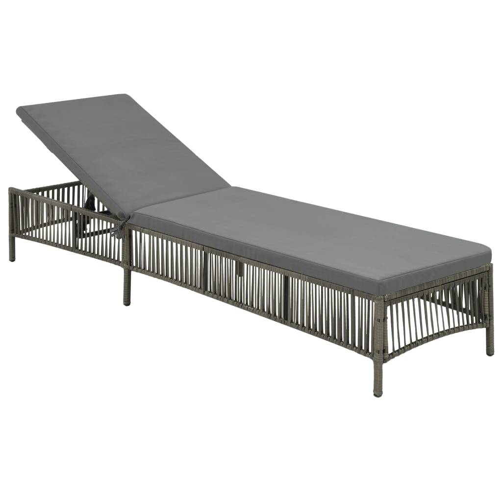 Helloshop26 - Transat chaise longue bain de soleil lit de jardin terrasse meuble d'extérieur avec coussin résine tressée gris - Image 3