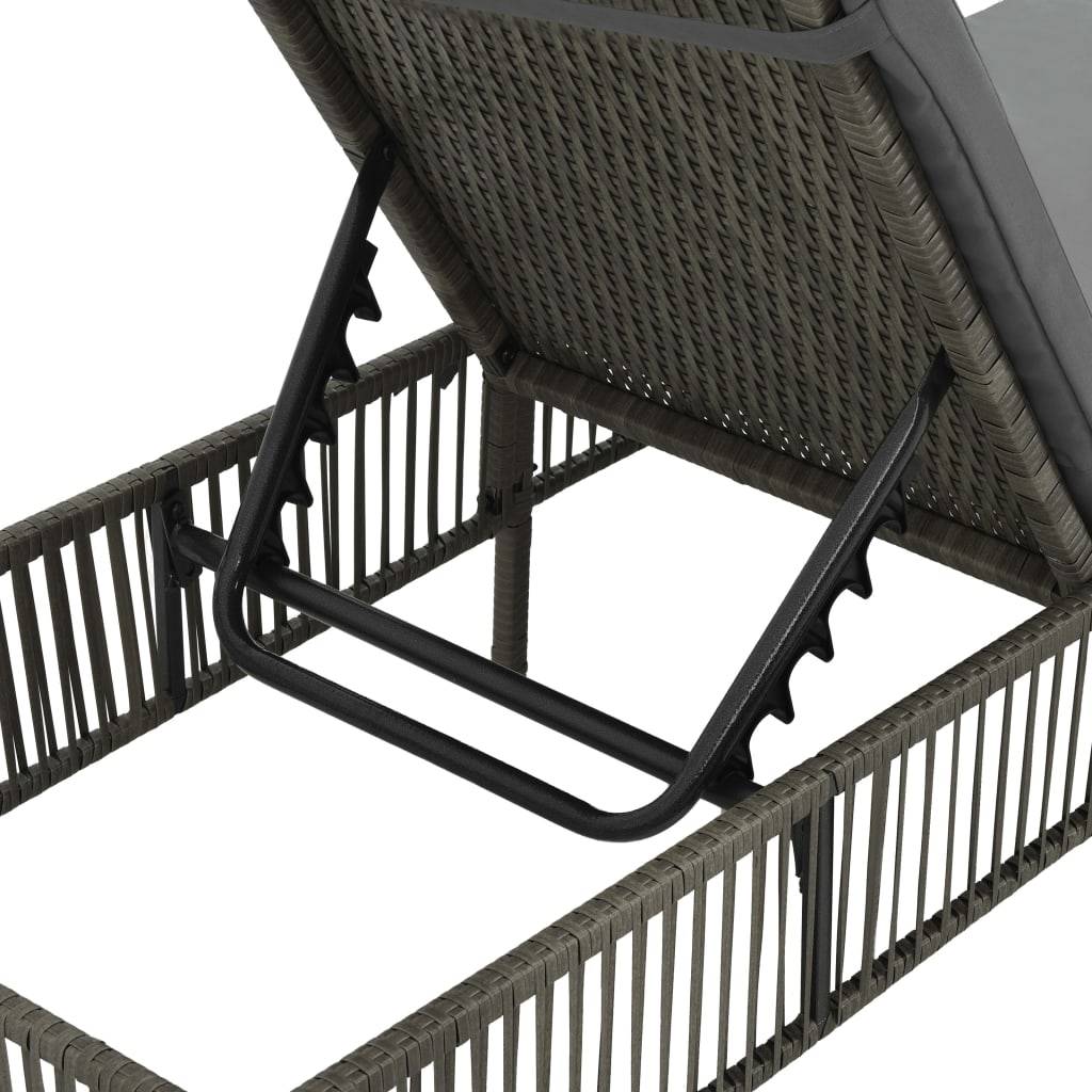 Helloshop26 - Transat chaise longue bain de soleil lit de jardin terrasse meuble d'extérieur avec coussin résine tressée gris - Image 5