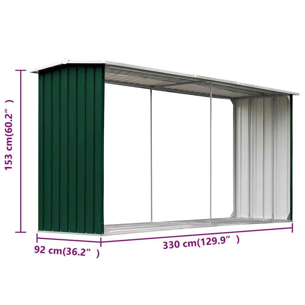 Abri de Stockage Bois XXL Acier Galvanisé pour Jardin 330x92x153 cm Vert - ComfortXL Outdoor Living - Image 6
