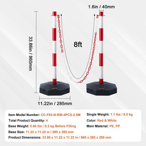 VEVOR 4PCs Poteaux de Signalisation Cône de Signalisation Rouge et Blanc 2,4 m - Image 7