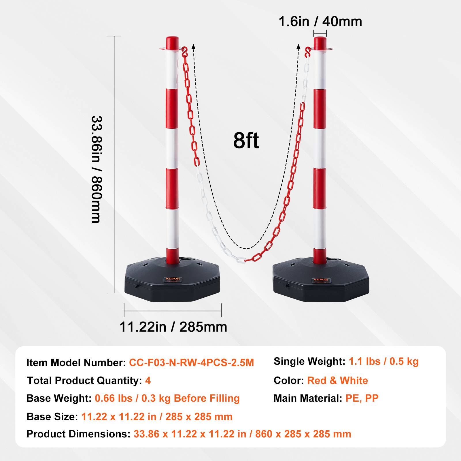 VEVOR 4PCs Poteaux de Signalisation Cône de Signalisation Rouge et Blanc 2,4 m - Image 7