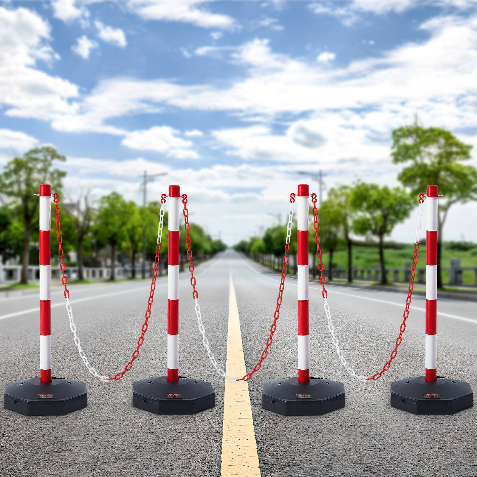 VEVOR 4PCs Poteaux de Signalisation Cône de Signalisation Rouge et Blanc 2,4 m - Image 8