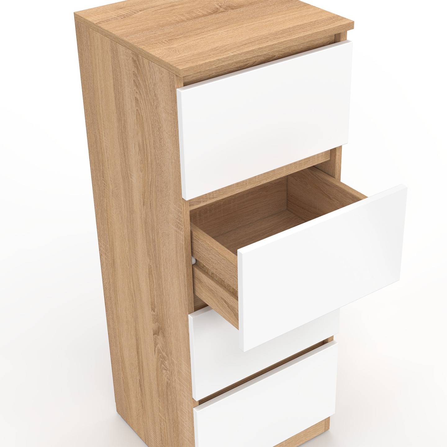 IDMARKET - Meuble d'appoint 4 tiroirs TOMI 30x30x80 cm chiffonnier pour entrée salle de bain bois façon hêtre et blanc - Image 6