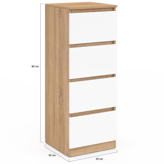 IDMARKET - Meuble d'appoint 4 tiroirs TOMI 30x30x80 cm chiffonnier pour entrée salle de bain bois façon hêtre et blanc - Image 5