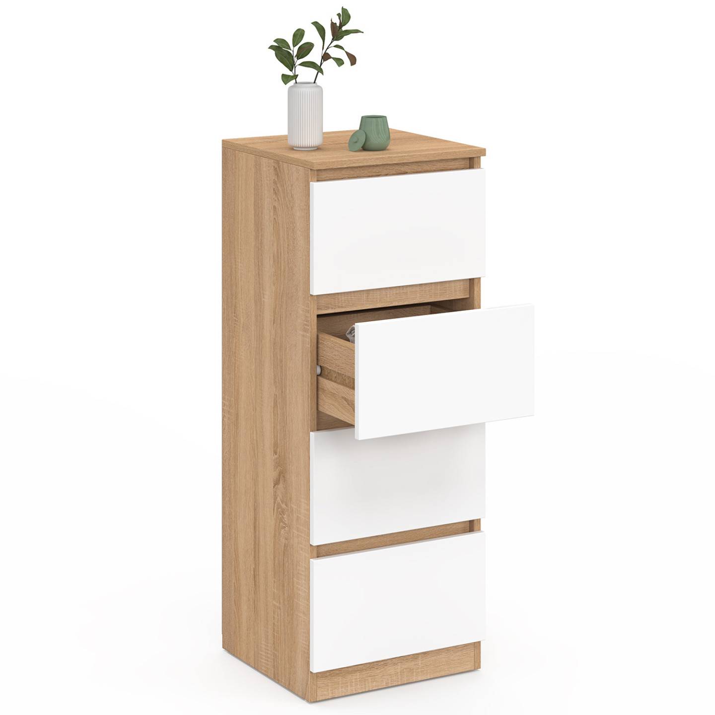 IDMARKET - Meuble d'appoint 4 tiroirs TOMI 30x30x80 cm chiffonnier pour entrée salle de bain bois façon hêtre et blanc - Image 4