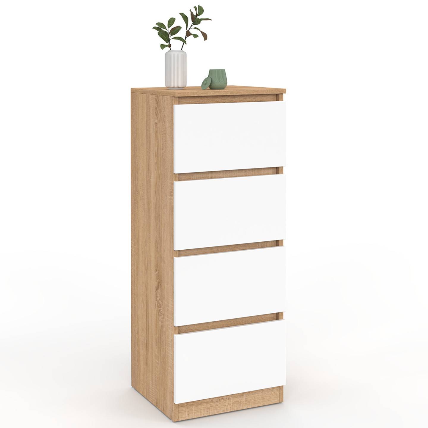 IDMARKET - Meuble d'appoint 4 tiroirs TOMI 30x30x80 cm chiffonnier pour entrée salle de bain bois façon hêtre et blanc - Image 2