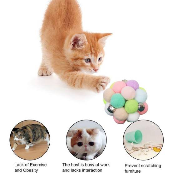 Jouets pour chats--Balle rebondissante pour chat avec herbe à chat et clochette - Jouet interactif - Living123 - Image 2