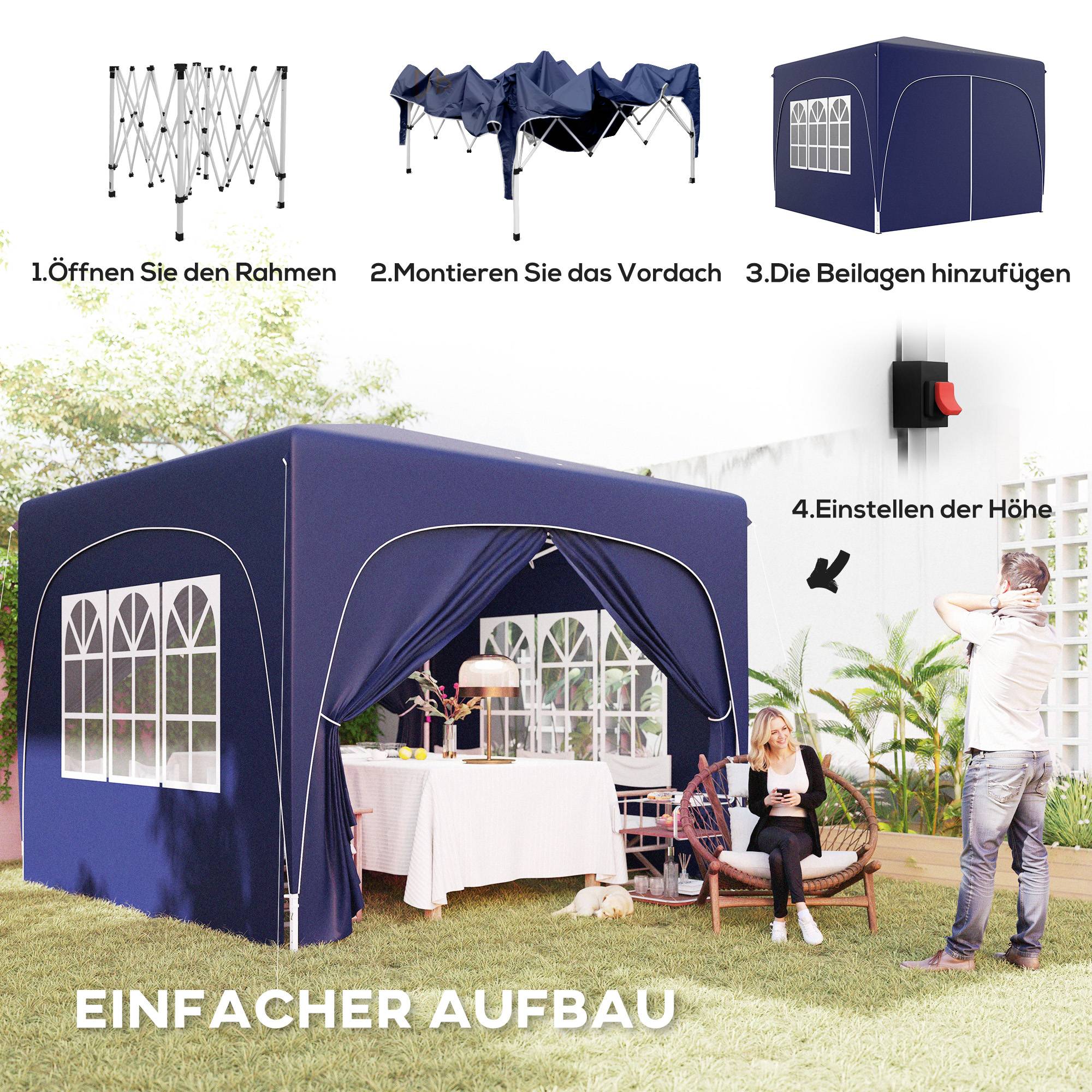 Tonnelle Pliante 3x3m Toile Oxford Jardin Pop-up UV50+ 4 Parois Bleu - ComfortXL Outdoor Living - Image 4