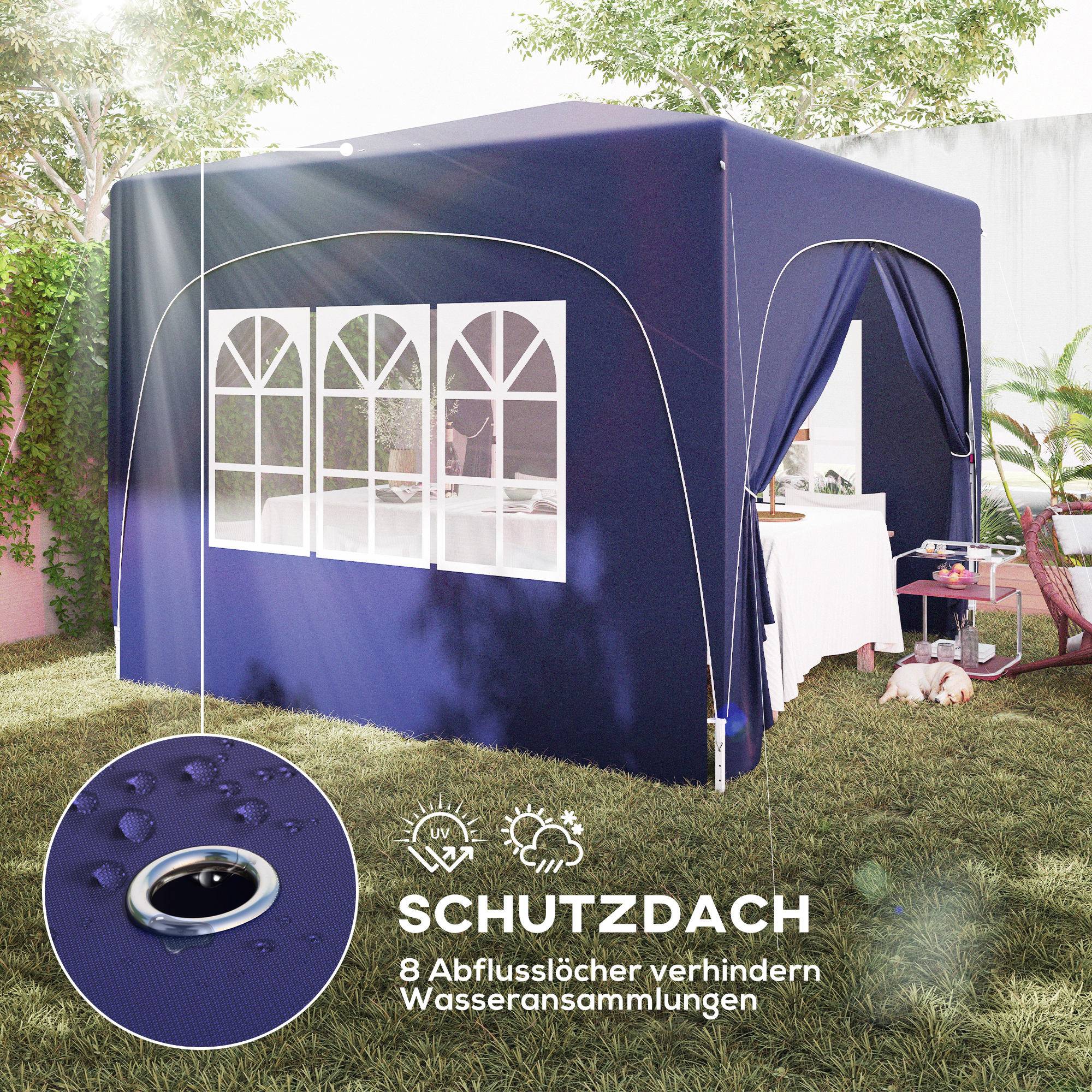 Tonnelle Pliante 3x3m Toile Oxford Jardin Pop-up UV50+ 4 Parois Bleu - ComfortXL Outdoor Living - Image 6