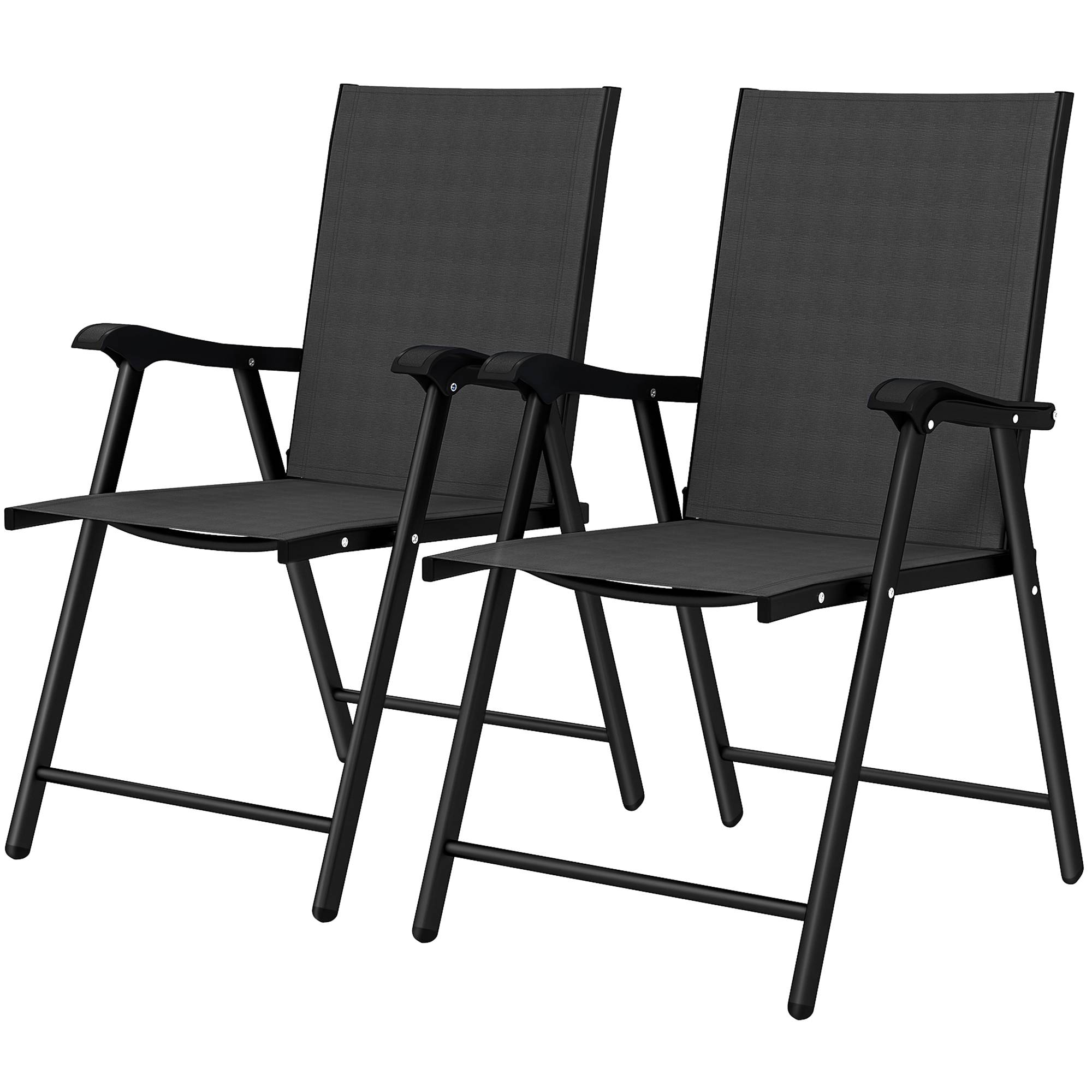 ComfortXL - Lot de 2 chaises pliantes jardin acier textilène noir 58 x 62 x 97 cm dossier haut pour terrasse sans montage - Image 2