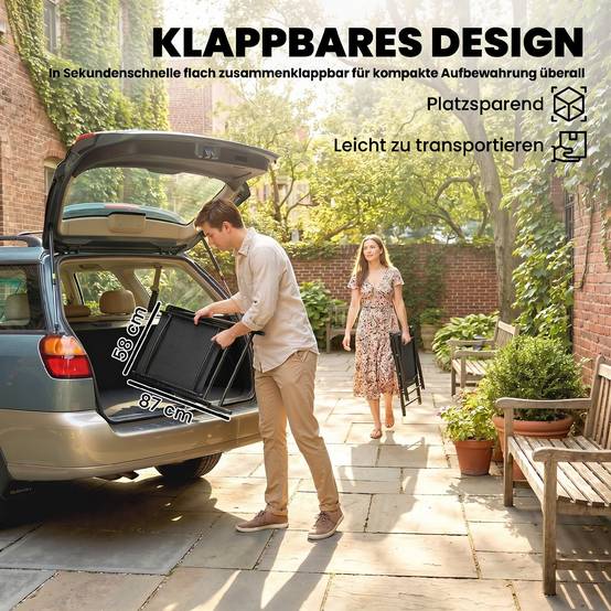 ComfortXL - Lot de 2 chaises pliantes jardin acier textilène noir 58 x 62 x 97 cm dossier haut pour terrasse sans montage - Image 5