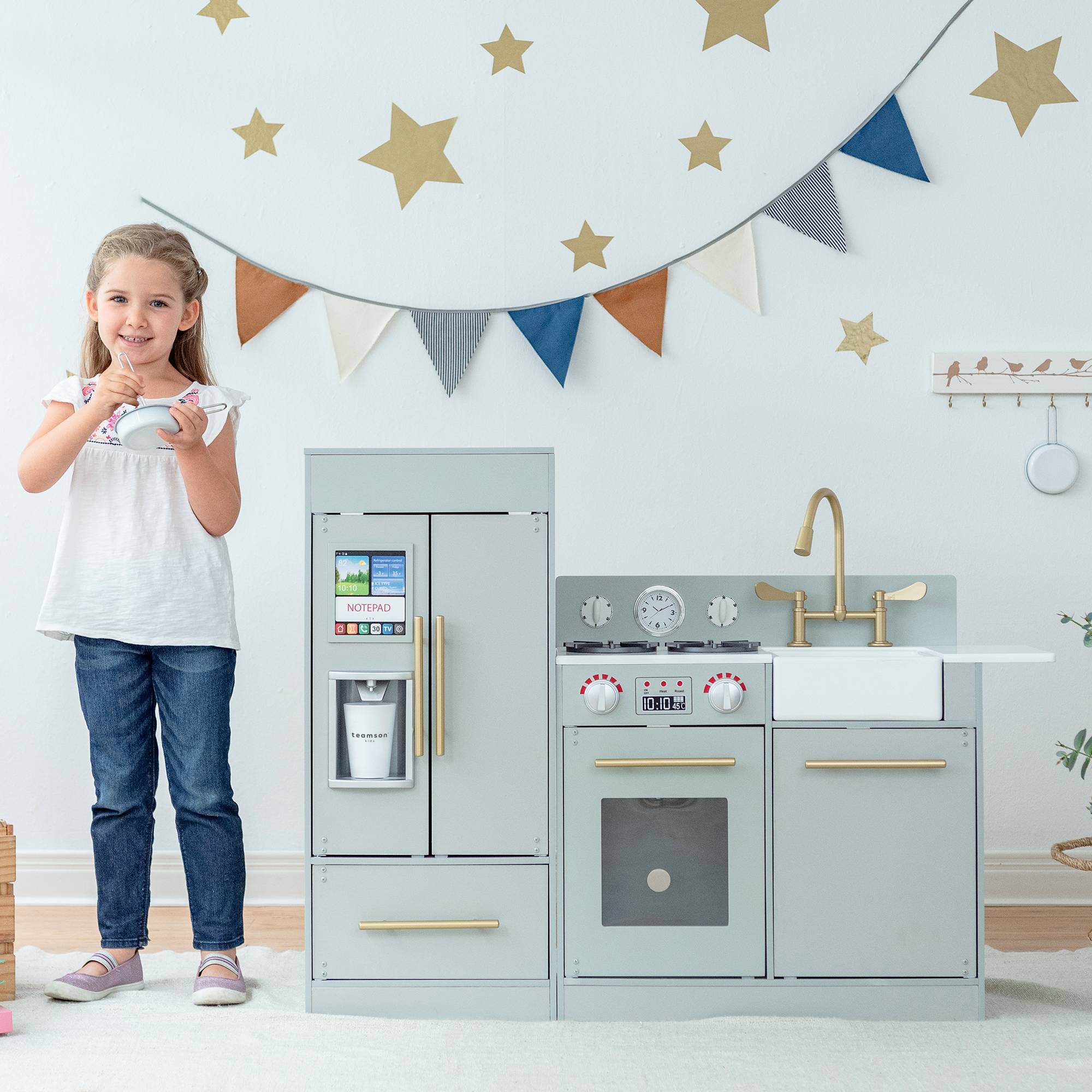 Cuisine en bois pour enfants 81 cm, Gris Teamson Kids - Image 4
