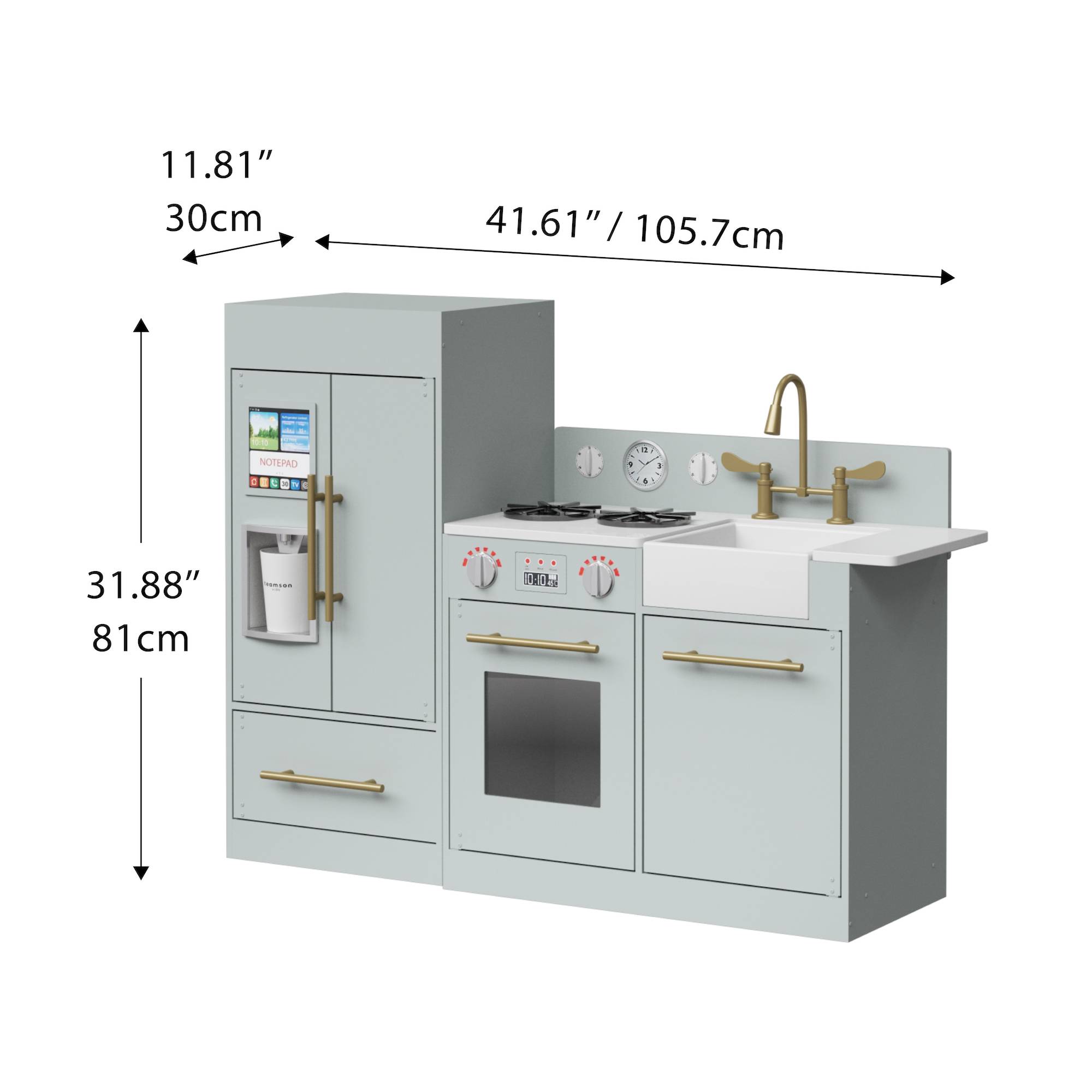 Cuisine en bois pour enfants 81 cm, Gris Teamson Kids - Image 2