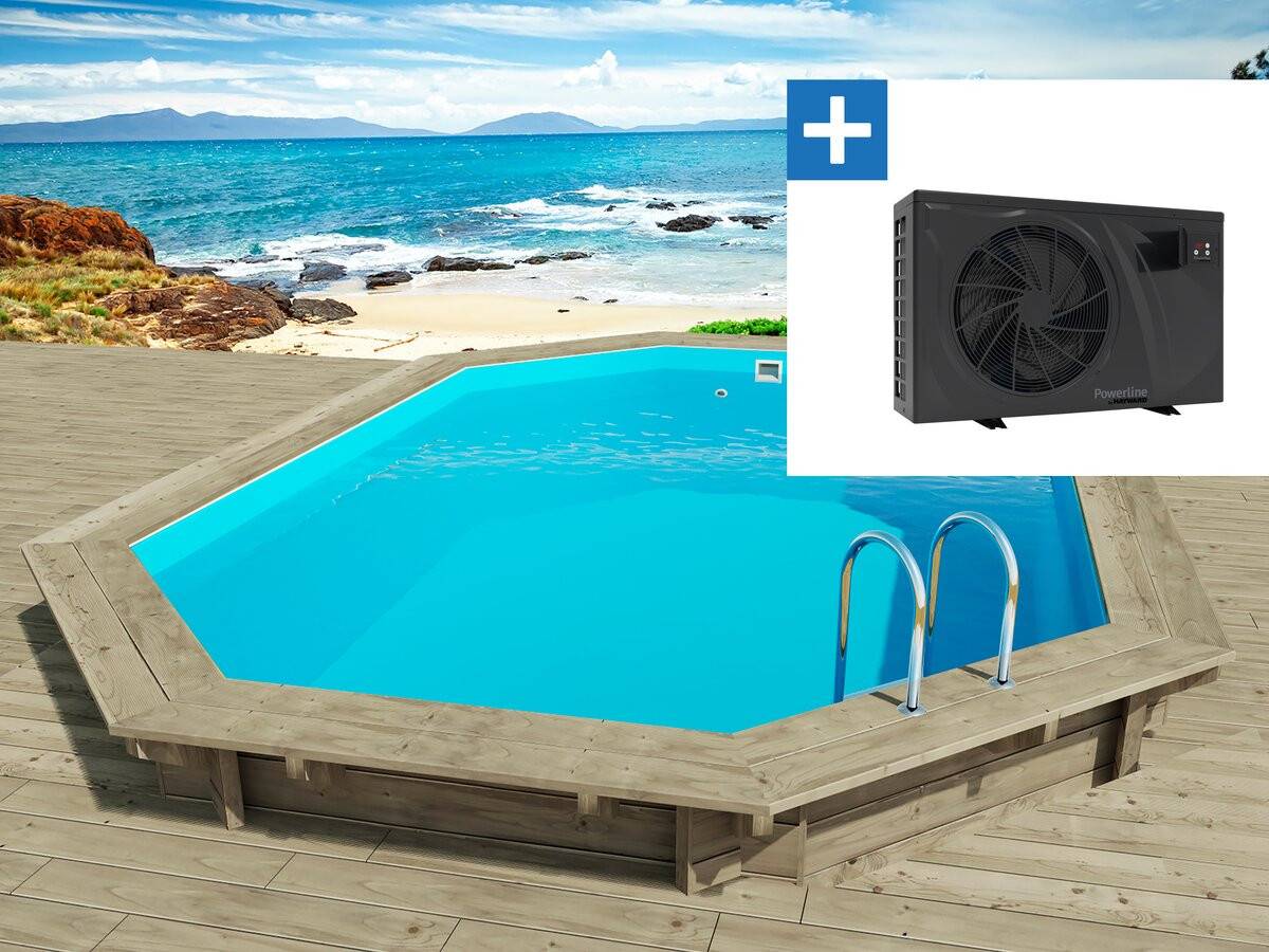 Piscine Bois " Florida 130 " - 6.57 X 4.57 X 1.31 M + Pompe à Chaleur 6 Kw/h Inverter "powerline By Hayward" - Noir -habitat Et Jardin - Image 1