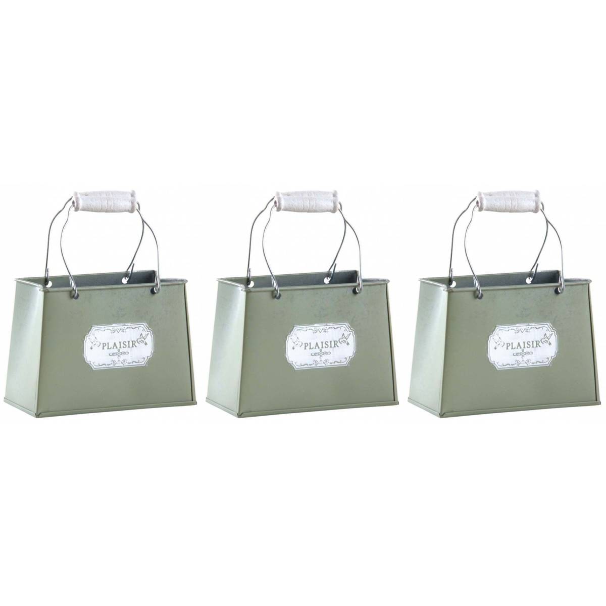 Aubry Gaspard - Panier métal laqué olive avec anses mobiles Plaisir (Lot de 3) - Image 1