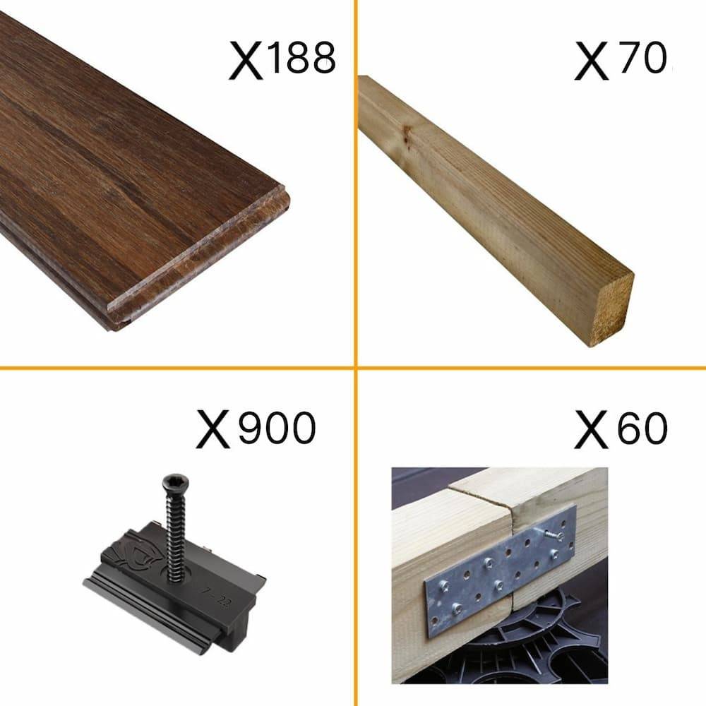 Kit Terrasse Bambou 50m² MELODY - 188 lames de Terrasse (185 x 13.9 x 1.8 cm) - Fixation Clips Cobra Hybrid 7-22 - Garantie 25 ans - Image 2
