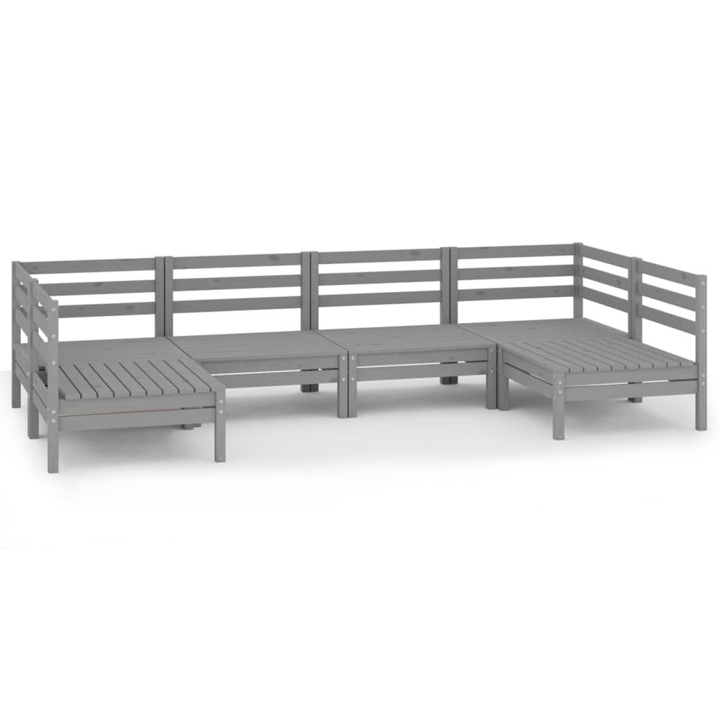 Helloshop26 - Salon de jardin meuble d'extérieur ensemble de mobilier 6 pièces gris bois de pin massif - Image 1