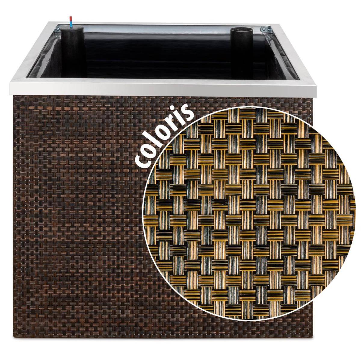 Rattan Art - Jardinière en résine tressée avec réserve d'eau et cadre en aluminium 50 x 50 x 43 cm Cuivre - Image 1