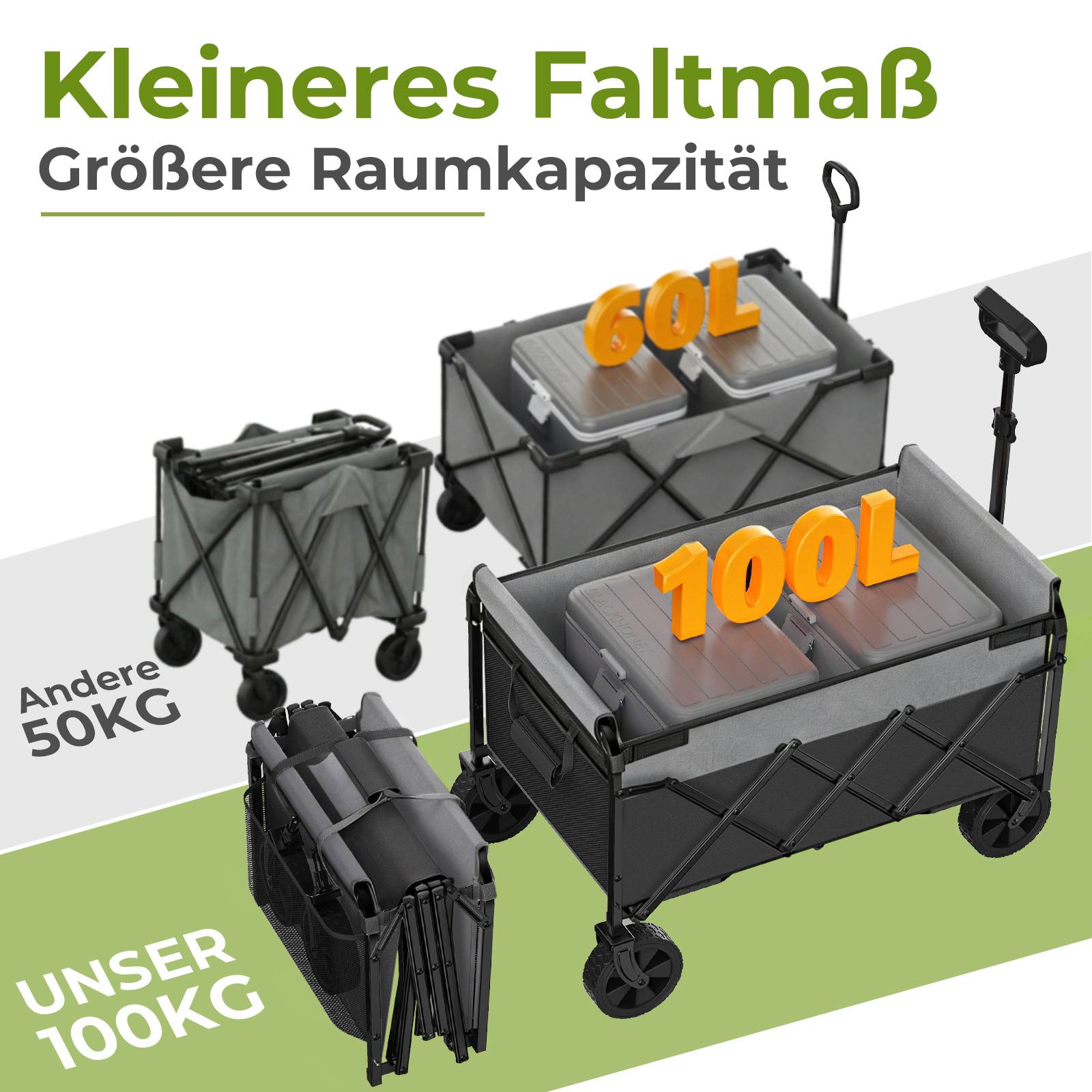 ComfortXL - Chariot pliable en acier pour courses camping et jardin charge 100 kg 74 x 46 x 96,5 cm noir - ComfortXL Outdoor Living - Image 3