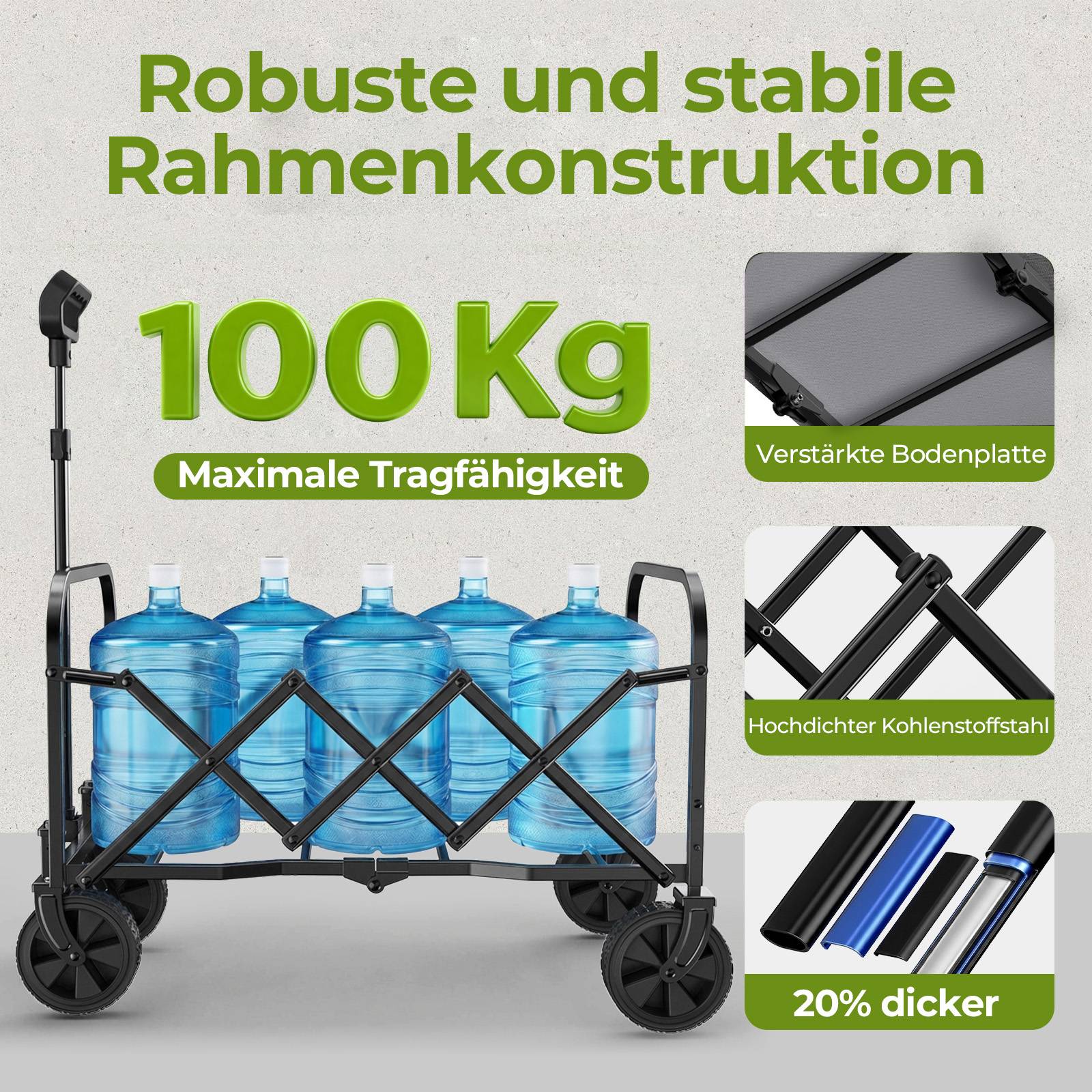 ComfortXL - Chariot pliable en acier pour courses camping et jardin charge 100 kg 74 x 46 x 96,5 cm noir - ComfortXL Outdoor Living - Image 7