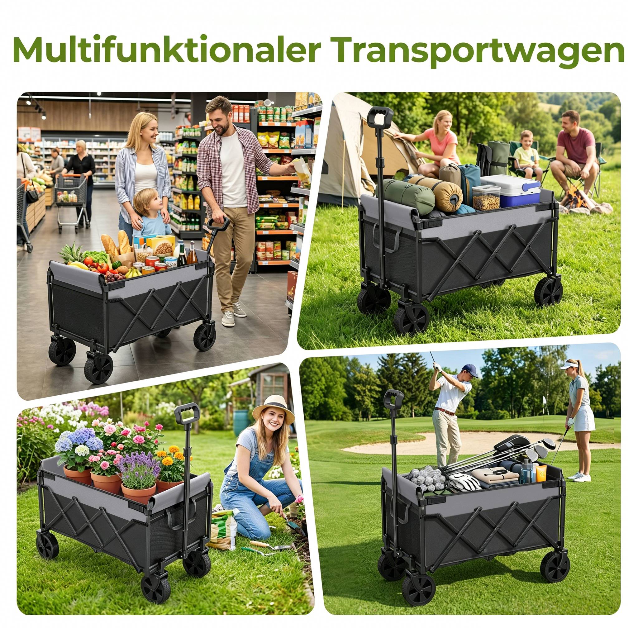 ComfortXL - Chariot pliable en acier pour courses camping et jardin charge 100 kg 74 x 46 x 96,5 cm noir - ComfortXL Outdoor Living - Image 2