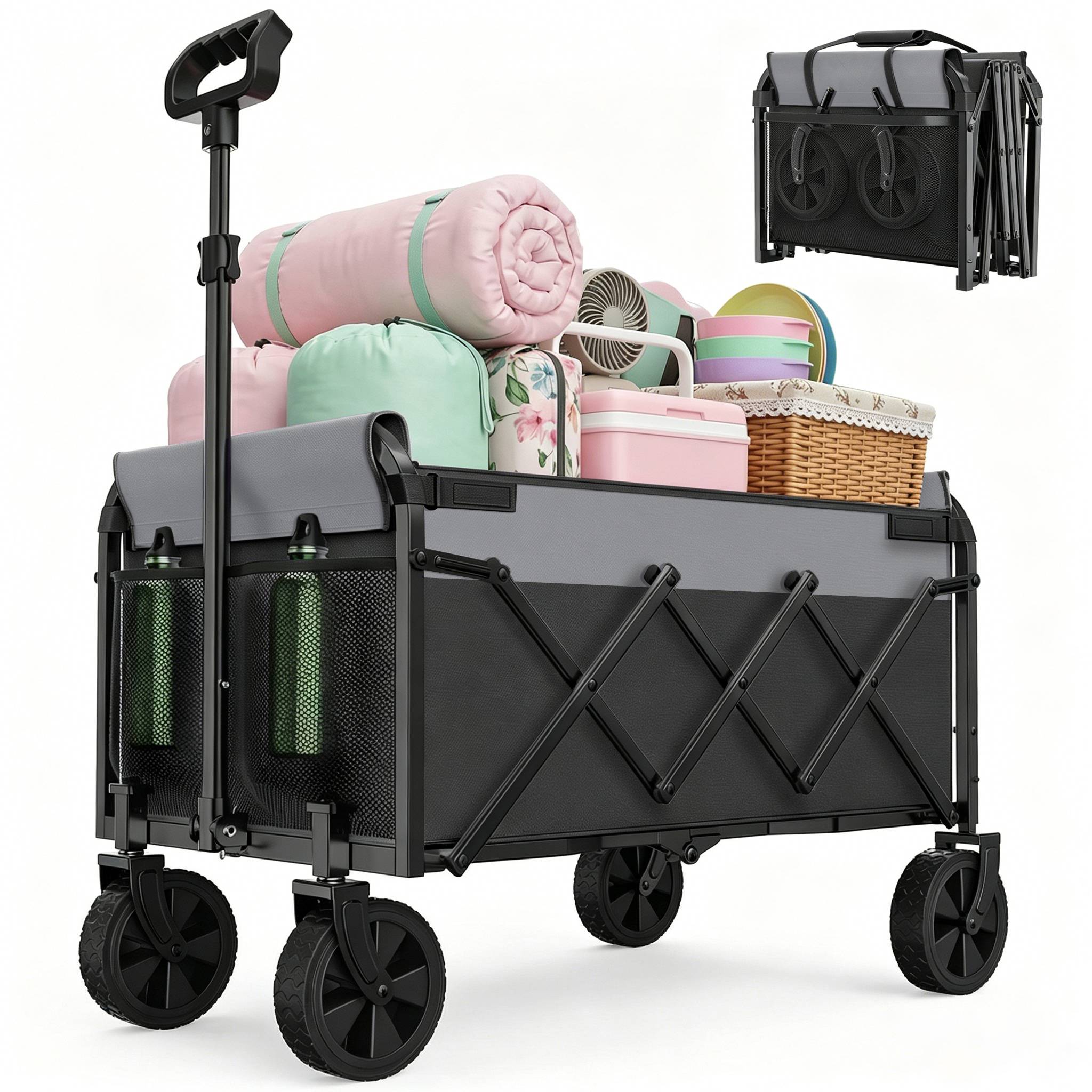 ComfortXL - Chariot pliable en acier pour courses camping et jardin charge 100 kg 74 x 46 x 96,5 cm noir - ComfortXL Outdoor Living - Image 1