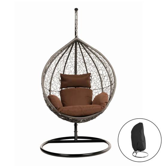 Fauteuil suspendu en polyrotin avec housse de pluie HOME DELUXE CIELO - gris/marron (ensemble complet avec housse de pluie) - Image 2