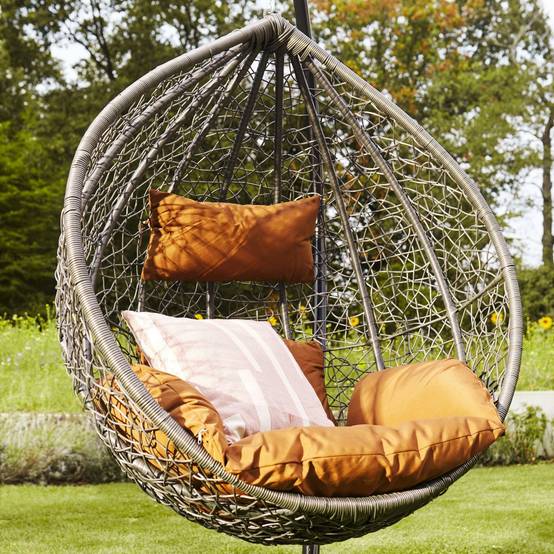 Fauteuil suspendu en polyrotin avec housse de pluie HOME DELUXE CIELO - gris/marron (ensemble complet avec housse de pluie) - Image 4