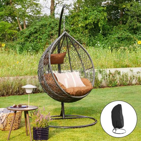 Fauteuil suspendu en polyrotin avec housse de pluie HOME DELUXE CIELO - gris/marron (ensemble complet avec housse de pluie) - Image 1