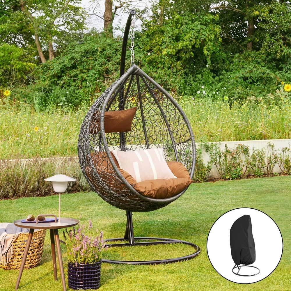 Fauteuil suspendu en polyrotin avec housse de pluie HOME DELUXE CIELO - gris/marron (ensemble complet avec housse de pluie) - Image 1