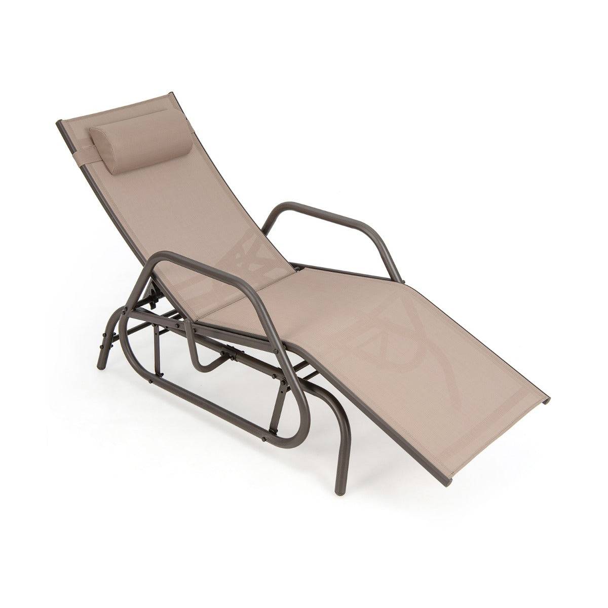 Helloshop26 - Bain de soleil design à glissement à dossier réglable 3 positions transat jardin extérieur cadre métal avec accoudoirs - Image 1