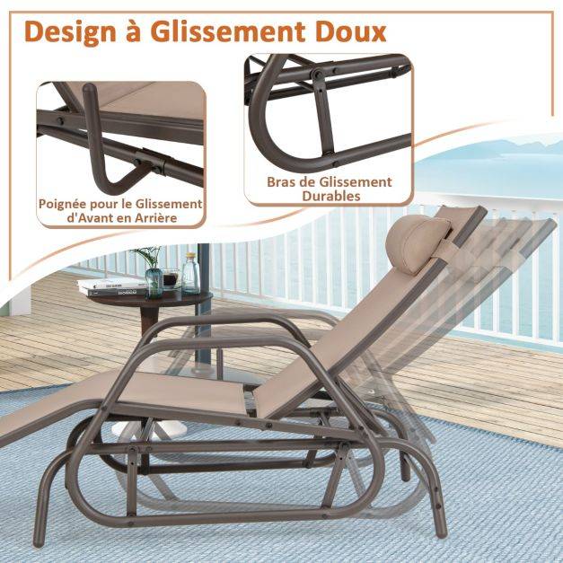 Helloshop26 - Bain de soleil design à glissement à dossier réglable 3 positions transat jardin extérieur cadre métal avec accoudoirs - Image 3