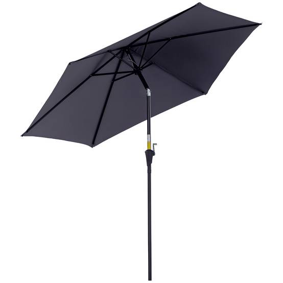 Parasol de jardin en aluminium gris, Ø 260 x 235 cm, inclinable, avec manivelle et 6 baleines métalliques, idéal pour terrasse et balcon. - Image 1