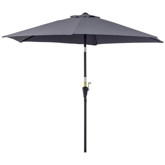 Parasol de jardin en aluminium gris, Ø 260 x 235 cm, inclinable, avec manivelle et 6 baleines métalliques, idéal pour terrasse et balcon. - Image 2