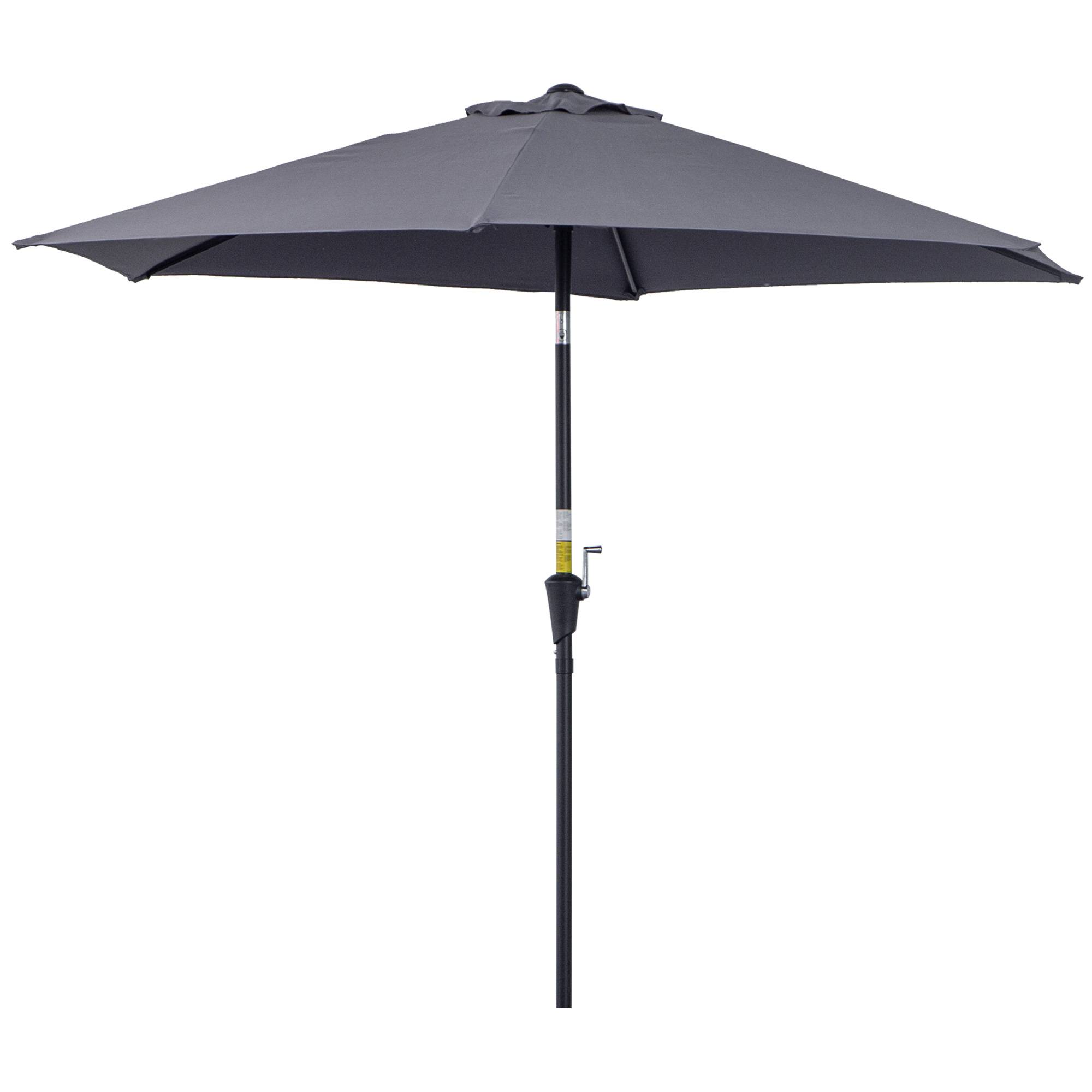 Parasol de jardin en aluminium gris, Ø 260 x 235 cm, inclinable, avec manivelle et 6 baleines métalliques, idéal pour terrasse et balcon. - Image 2