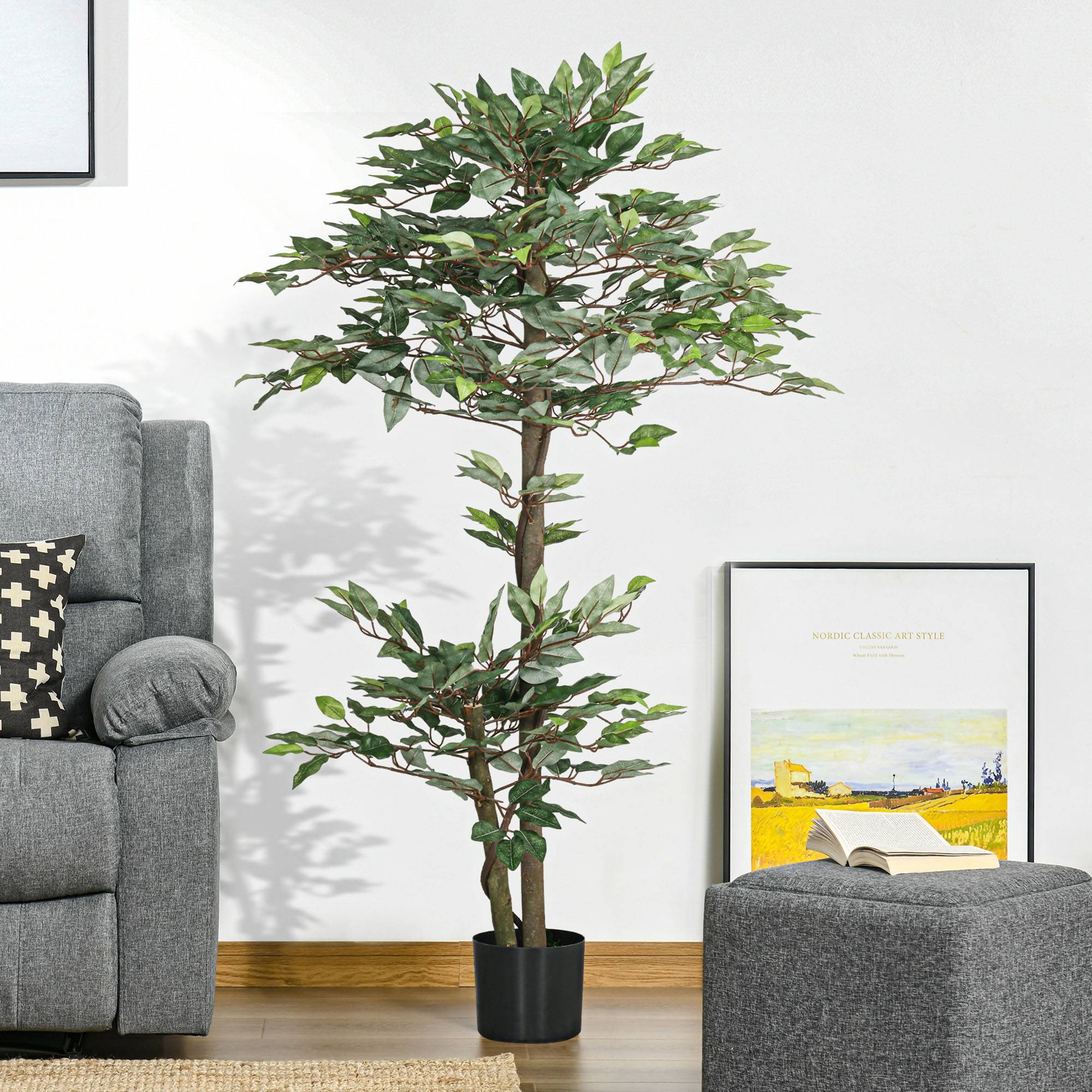 Arbre Artificiel Plante Artificiel ficus Hauteur 1,5 m Tronc Branches Liane Lichen Feuilles Grand réalisme Pot Inclus - Image 3