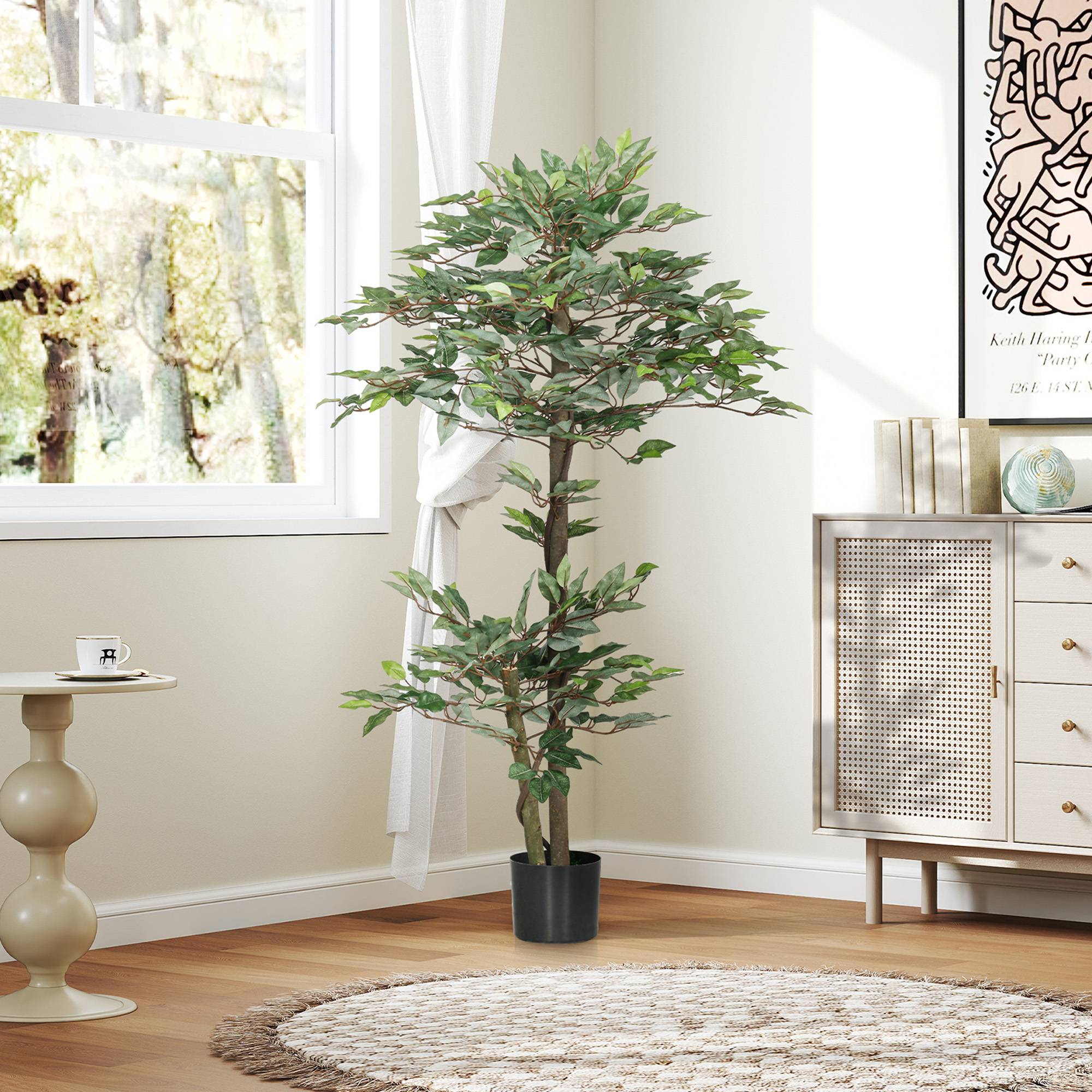 Arbre Artificiel Plante Artificiel ficus Hauteur 1,5 m Tronc Branches Liane Lichen Feuilles Grand réalisme Pot Inclus - Image 9