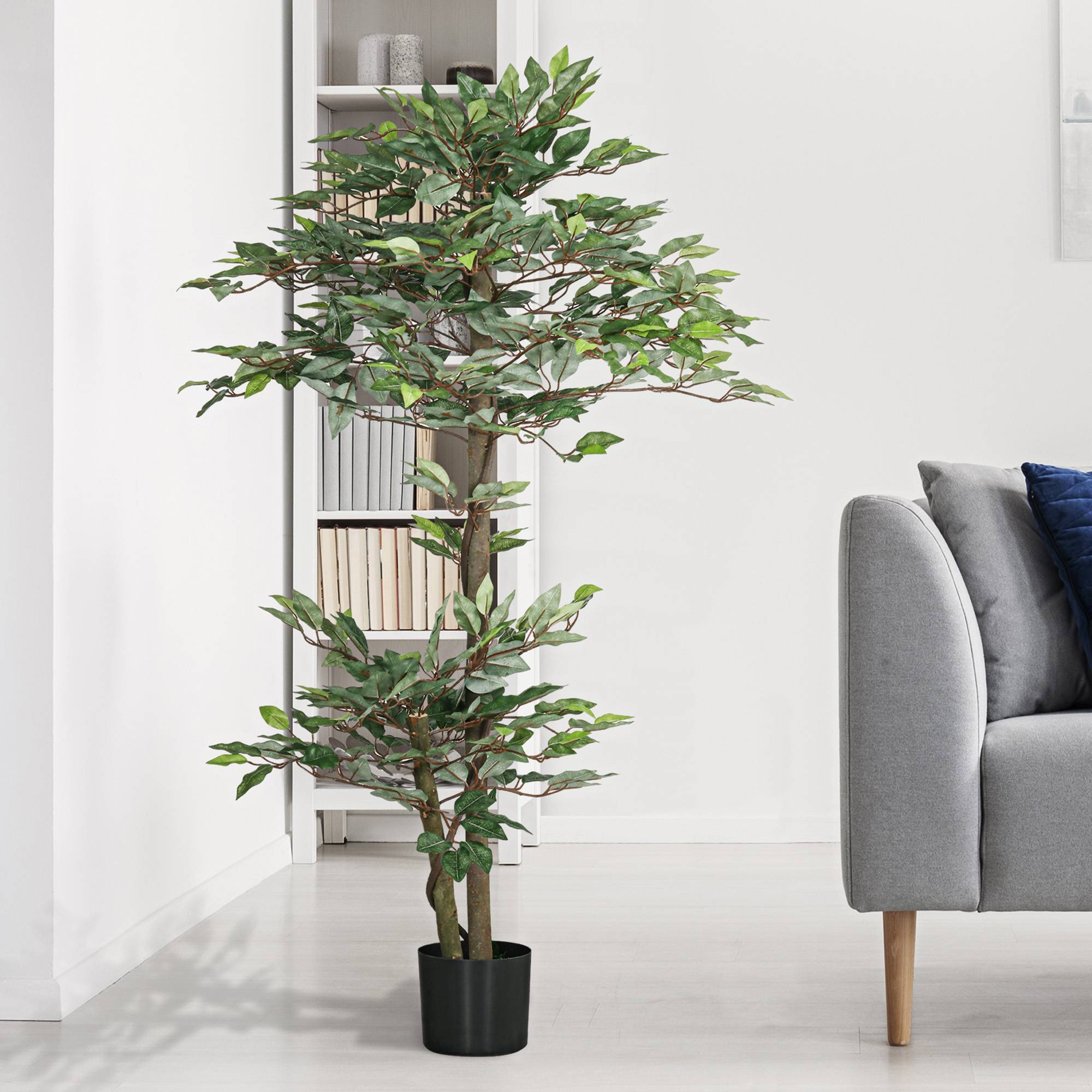 Arbre Artificiel Plante Artificiel ficus Hauteur 1,5 m Tronc Branches Liane Lichen Feuilles Grand réalisme Pot Inclus - Image 4