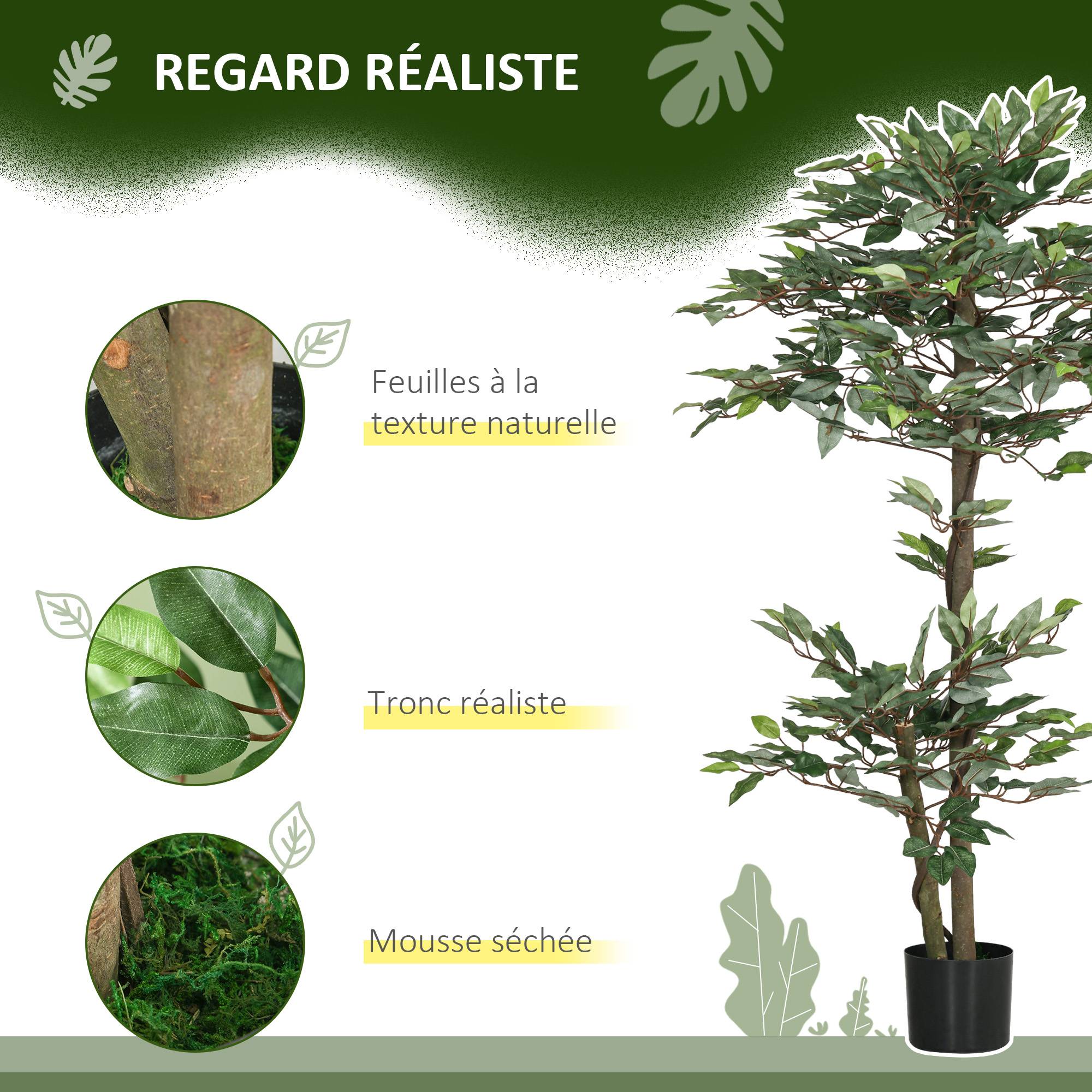 Arbre Artificiel Plante Artificiel ficus Hauteur 1,5 m Tronc Branches Liane Lichen Feuilles Grand réalisme Pot Inclus - Image 7
