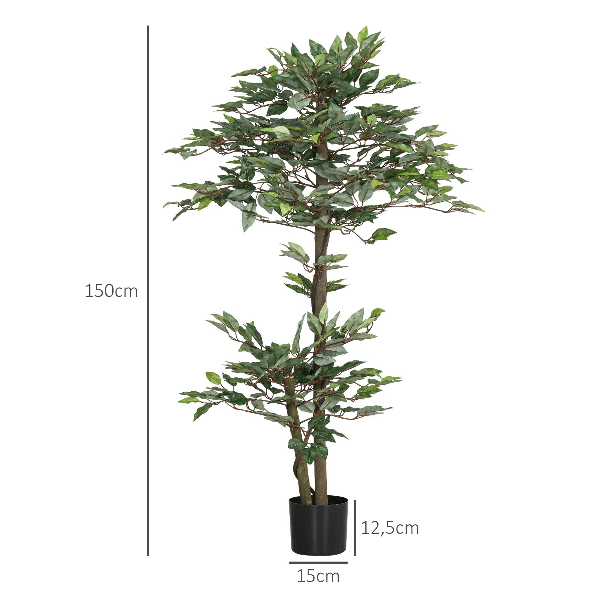 Arbre Artificiel Plante Artificiel ficus Hauteur 1,5 m Tronc Branches Liane Lichen Feuilles Grand réalisme Pot Inclus - Image 5