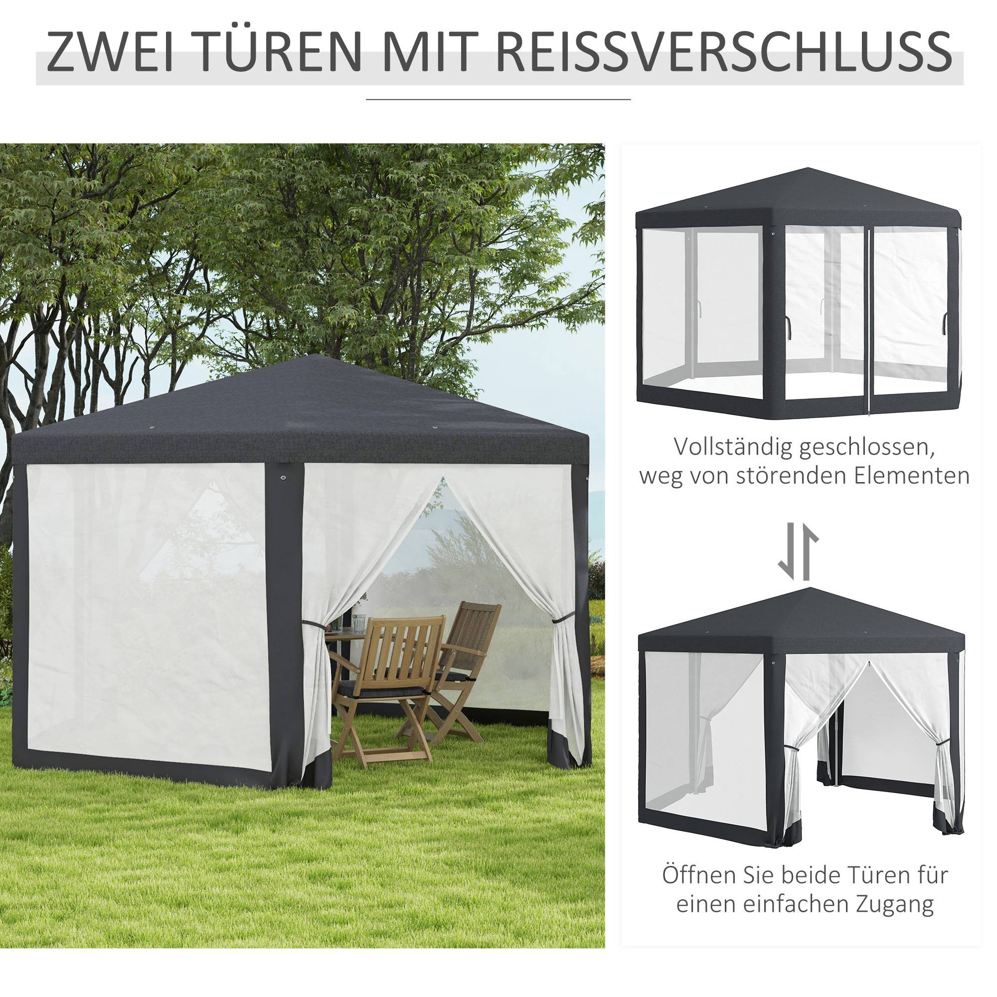 Tonnelle hexagonale polyester métal pour jardin avec moustiquaire 394x341cm gris foncé - ComfortXL Outdoor Living - Image 5