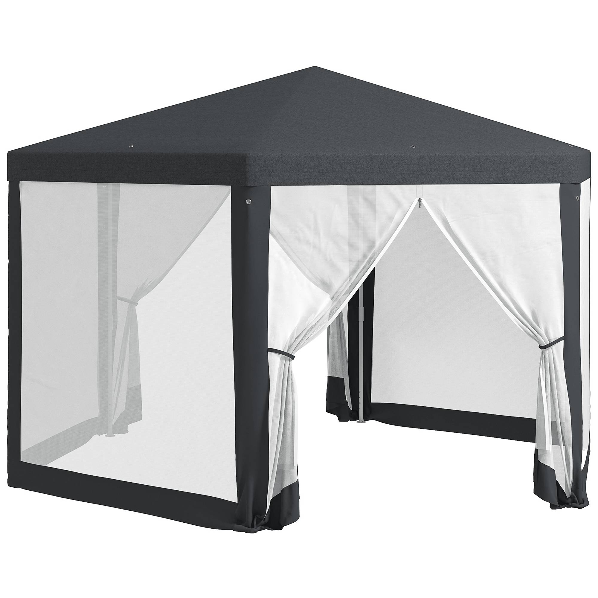 Tonnelle hexagonale polyester métal pour jardin avec moustiquaire 394x341cm gris foncé - ComfortXL Outdoor Living - Image 2