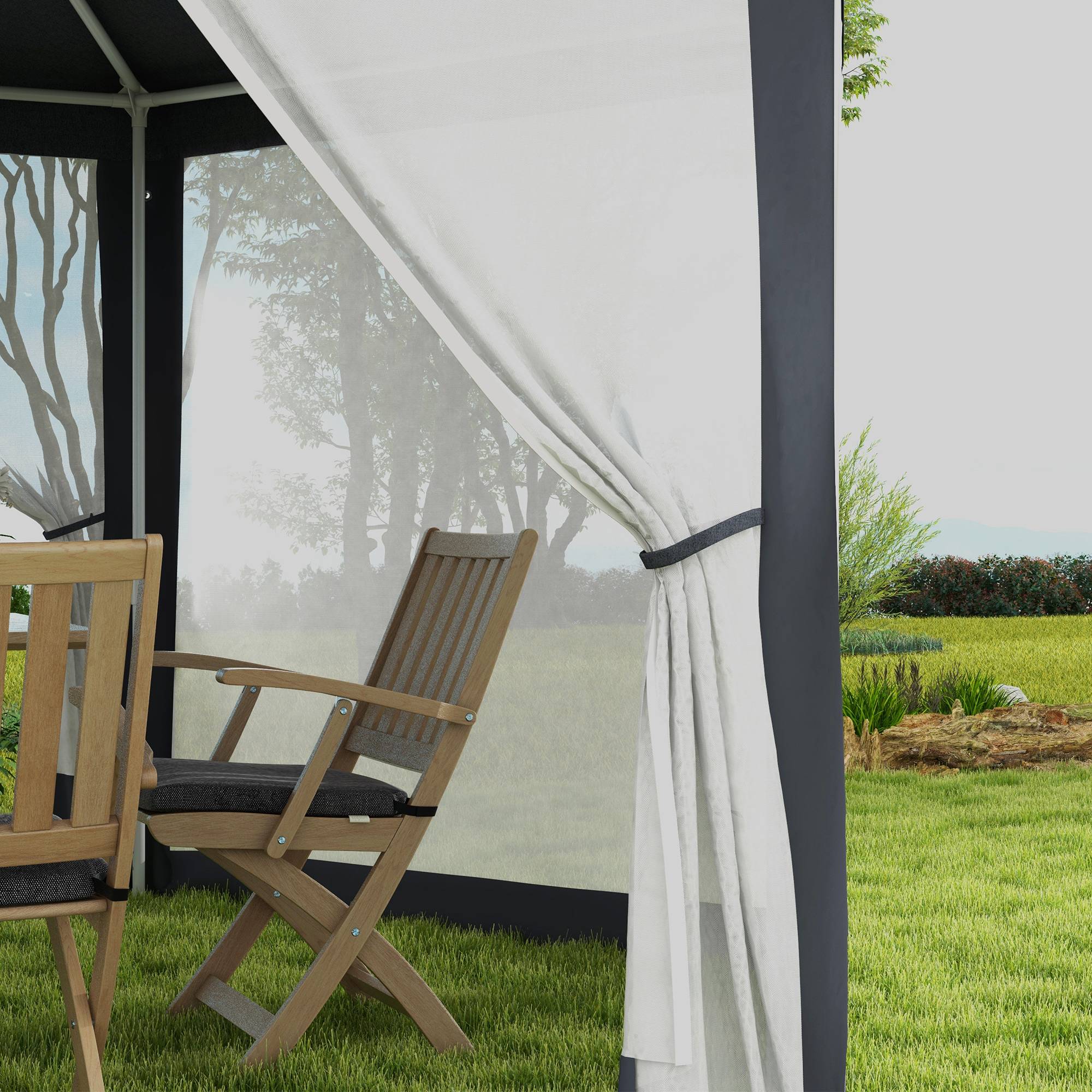 Tonnelle hexagonale polyester métal pour jardin avec moustiquaire 394x341cm gris foncé - ComfortXL Outdoor Living - Image 7