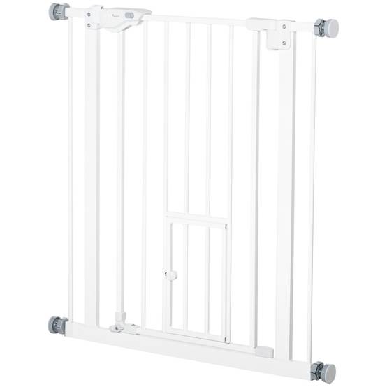 Barrière de sécurité extensible avec petite porte à fermeture automatique et double système de verrouillage 74-80 x 76,2 cm Blanc - Image 2