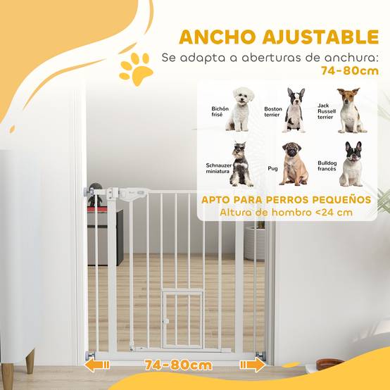 Barrière de sécurité extensible avec petite porte à fermeture automatique et double système de verrouillage 74-80 x 76,2 cm Blanc - Image 6