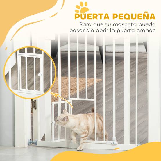 Barrière de sécurité extensible avec petite porte à fermeture automatique et double système de verrouillage 74-80 x 76,2 cm Blanc - Image 9