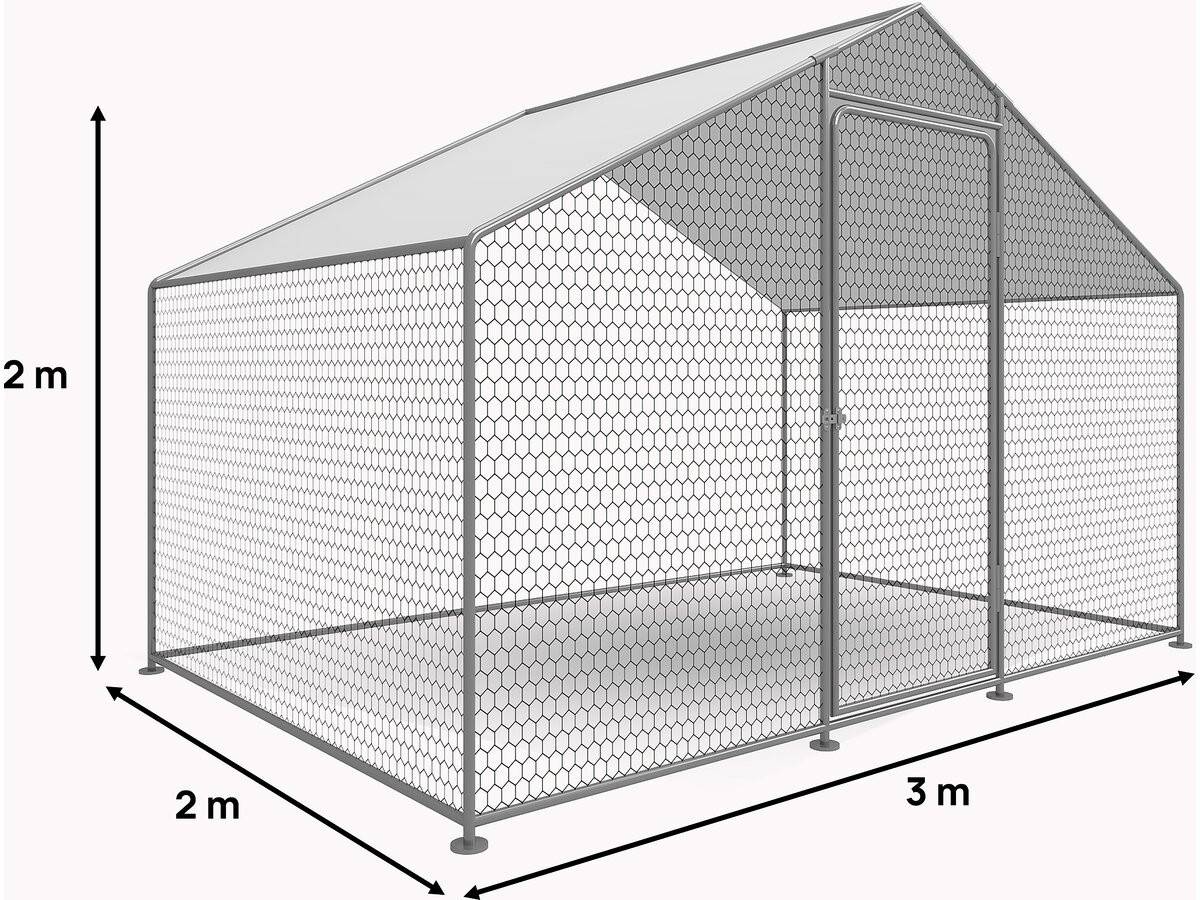 Enclos à Poules 6 M² Parc Grillagé 2 X 3 X 2 M Acier Galvanisé -habitat Et Jardin - Image 3