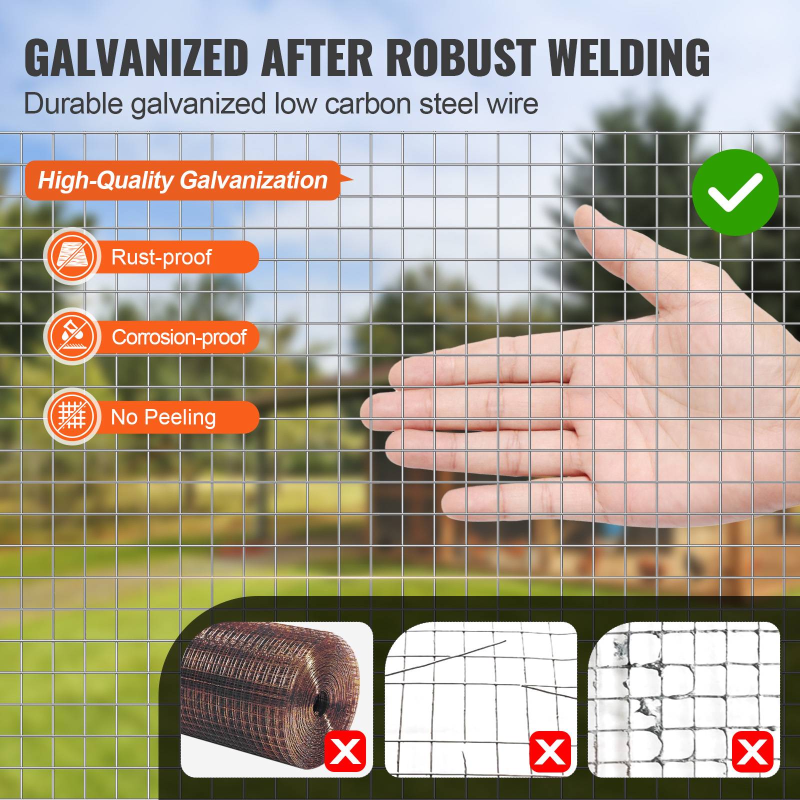 VEVOR Grillage métallique soudé 1220x30.48m galvanisé, maille 12.7x12.7mm, pour clôtures, cages à lapins et jardin. - Image 3