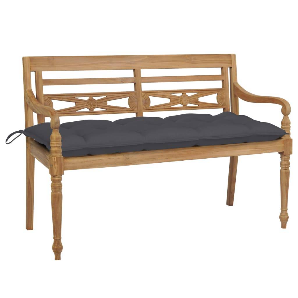 Helloshop26 - Banc de jardin meuble de patio d'extérieur terrasse avec coussin anthracite 120 x 51,5 x 84 cm bois de teck massif - Image 1